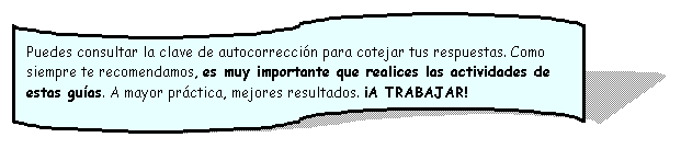 Cinta perforada: Puedes consultar la clave de autocorreccin para cotejar tus respuestas. Como siempre te recomendamos, es muy importante que realices las actividades de estas guas. A mayor prctica, mejores resultados. A TRABAJAR!  

