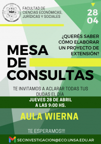 Mesa de Consultas sobre la 3° Convocatoria de Proyectos de Extensión con Participación Estudiantil